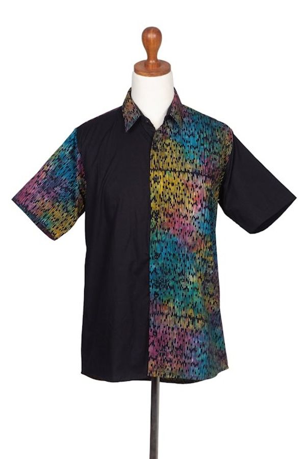 Alternate image for Mens Batik Cotton Shirt with Colorful Pattern from Bali Colorful Bridge
