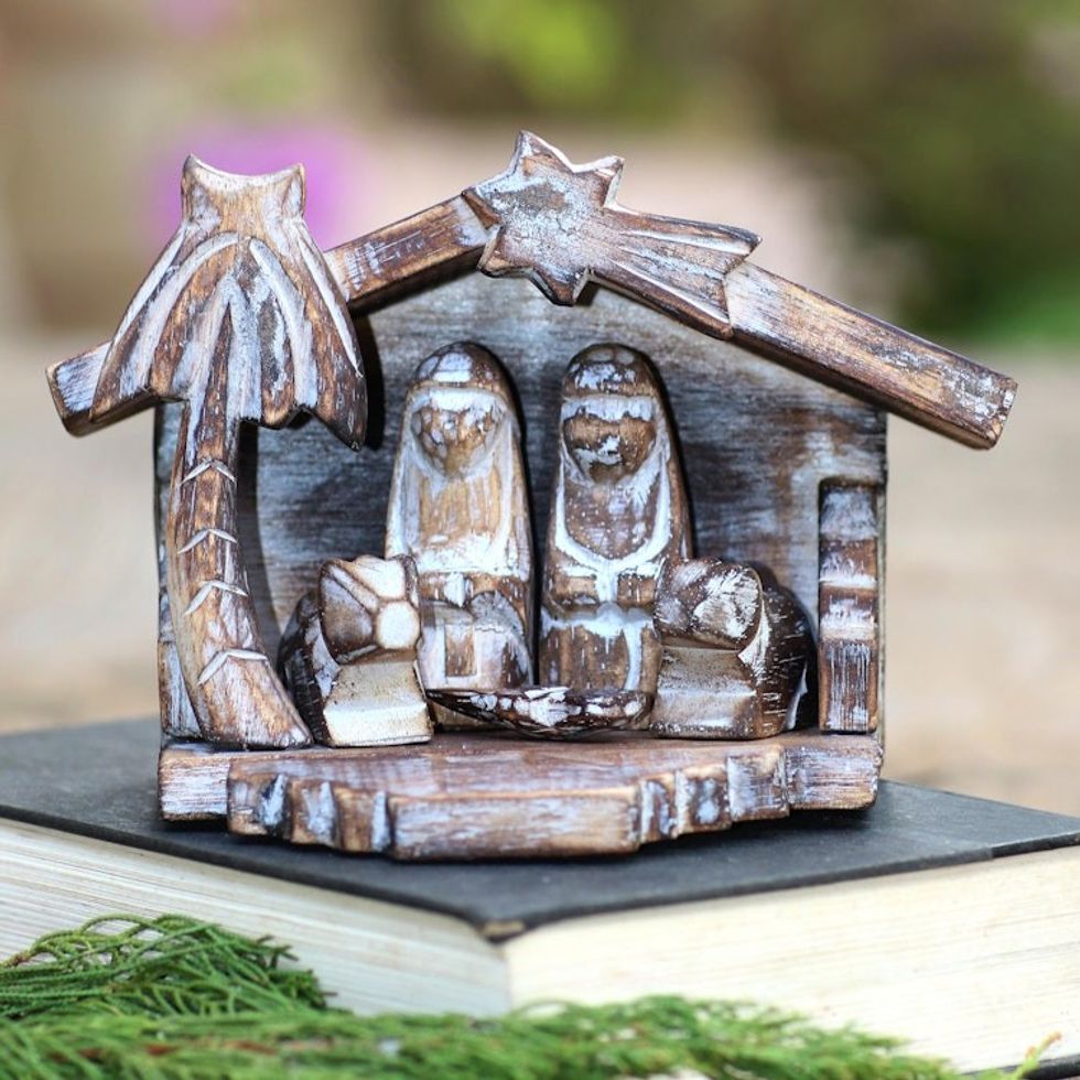 Rustic Hand Carved Nativity Scene 6 Pieces 'Nativity in the Tropics'