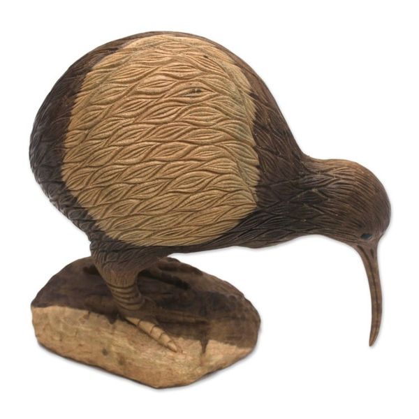 Alternate image for Hand-Carved Hibiscus Wood Kiwi Bird Sculpture from Bali Kiwi Bird
