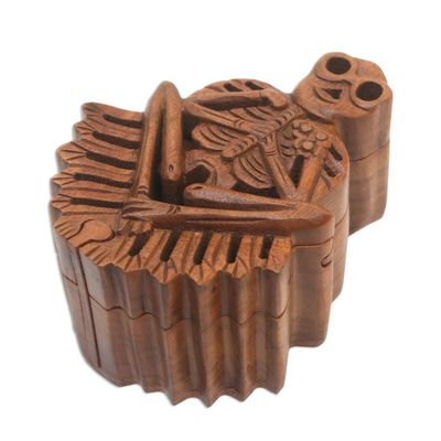 Alternate image for Handmade Suar Wood Puzzle Box with Skeleton Motif Bare Bones