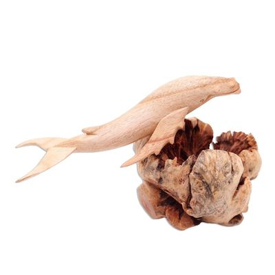 Alternate image for Hand Carved Wood Gray Whale Sculpture from Bali Elegant Gray Whale