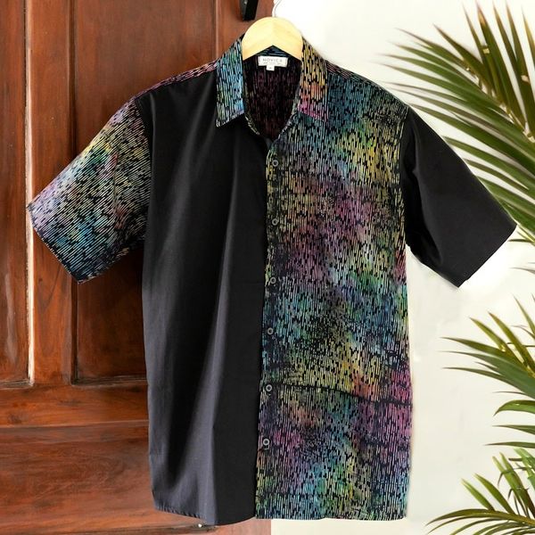 Alternate image for Mens Batik Cotton Shirt with Colorful Pattern from Bali Colorful Bridge