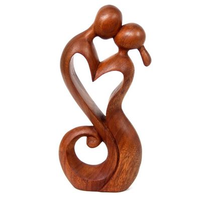 Alternate image for Romantic Suar Wood Sculpture Everlasting Kiss I
