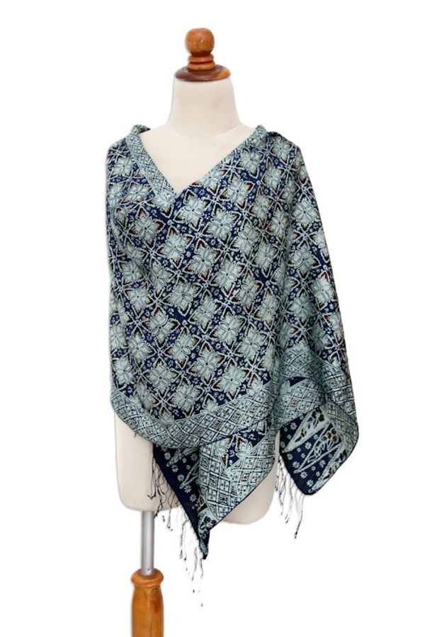Alternate image for Silk batik shawl Frangipani Floral