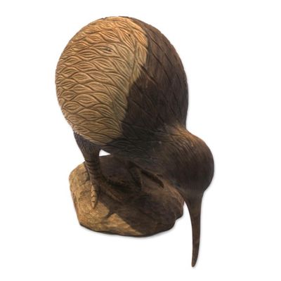 Alternate image for Hand-Carved Hibiscus Wood Kiwi Bird Sculpture from Bali Kiwi Bird
