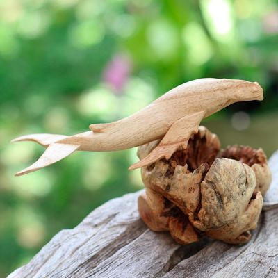 Alternate image for Hand Carved Wood Gray Whale Sculpture from Bali Elegant Gray Whale