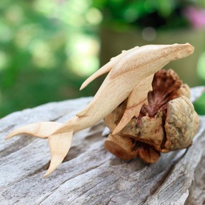 Alternate image for Hand Carved Wood Gray Whale Sculpture from Bali Elegant Gray Whale