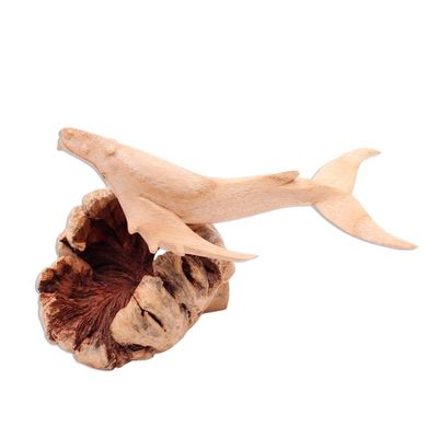 Alternate image for Hand Carved Wood Gray Whale Sculpture from Bali Elegant Gray Whale