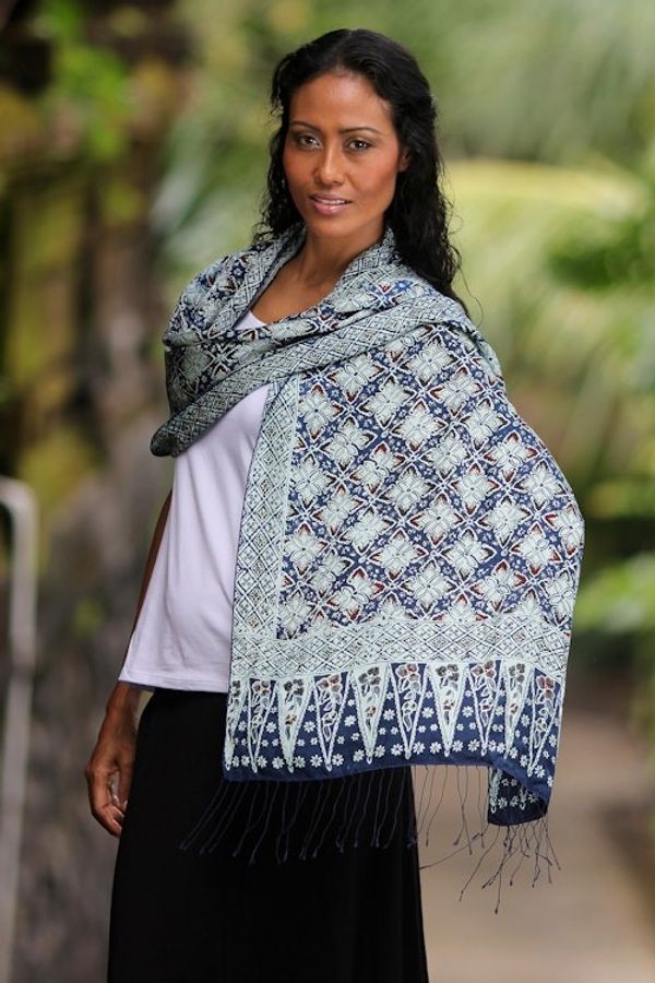 Alternate image for Silk batik shawl Frangipani Floral