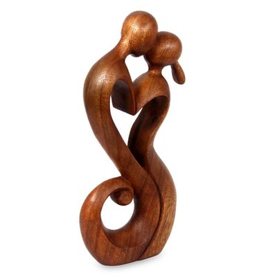 Alternate image for Romantic Suar Wood Sculpture Everlasting Kiss I