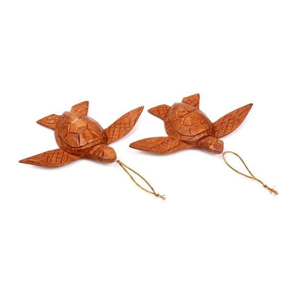 Alternate image for 2 Turtle Wood Ornaments Artisan Crafted in Indonesia Patient Turtle