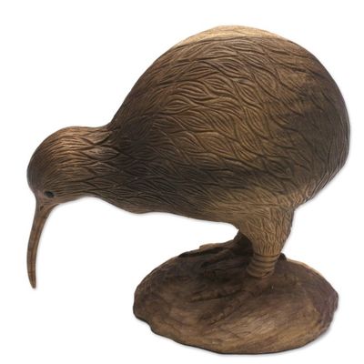 Alternate image for Hand-Carved Hibiscus Wood Kiwi Bird Sculpture from Bali Kiwi Bird