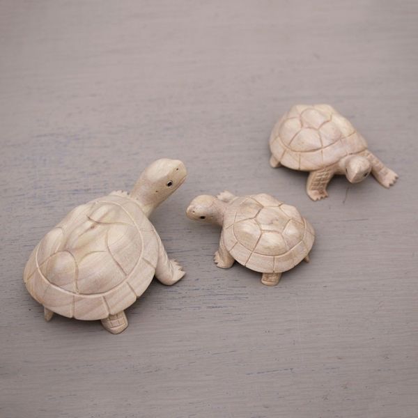 Alternate image for Three Hand Carved Terrapin Turtle Wood Statuettes from Bali Terrapin Trio