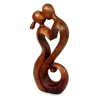 Alternate image for Romantic Suar Wood Sculpture Everlasting Kiss I