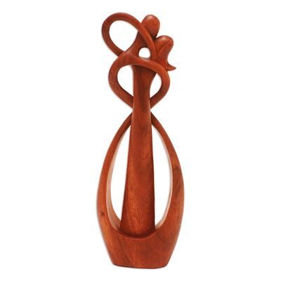 Alternate image for Hand-Carved Polished Suar Wood Sculpture of a Couples Kiss Loving Us