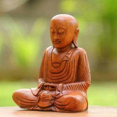 Alternate image for Hand Carved Wood Buddha Statuette from Bali Samadhi Buddha