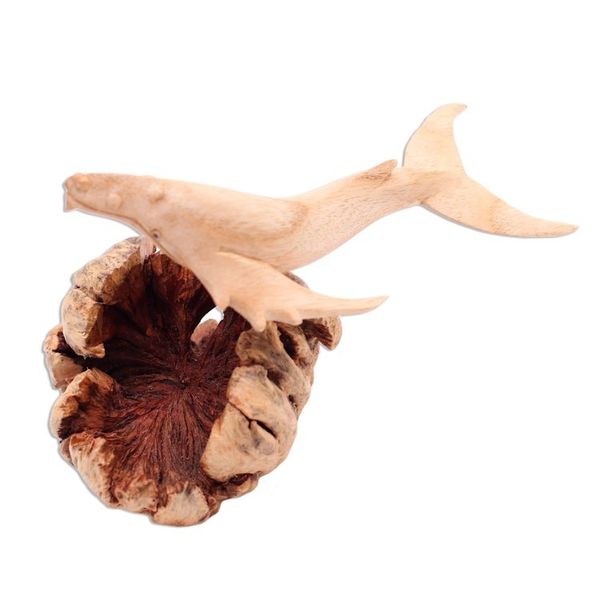 Alternate image for Hand Carved Wood Gray Whale Sculpture from Bali Elegant Gray Whale