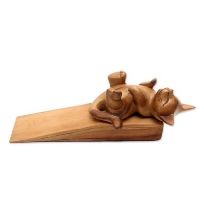 Alternate image for Suar Wood Door Stopper with Cat Motif After You