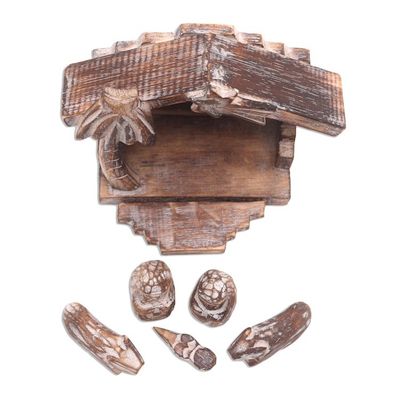 Alternate image for Rustic Hand Carved Nativity Scene 6 Pieces Nativity in the Tropics