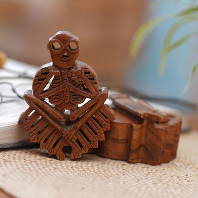 Alternate image for Handmade Suar Wood Puzzle Box with Skeleton Motif Bare Bones