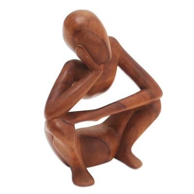 Alternate image for Hand Carved Suar Wood Statuette Thinking Posture