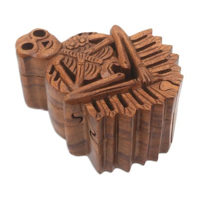 Alternate image for Handmade Suar Wood Puzzle Box with Skeleton Motif Bare Bones