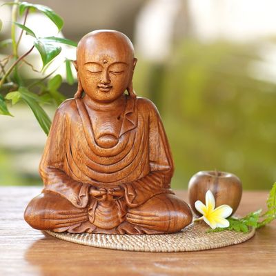 Alternate image for Hand Carved Wood Buddha Statuette from Bali Samadhi Buddha