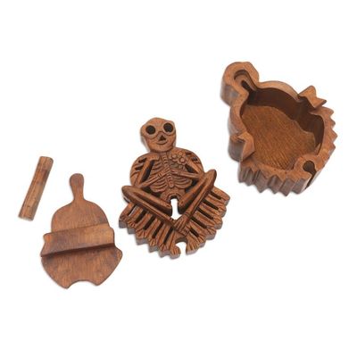 Alternate image for Handmade Suar Wood Puzzle Box with Skeleton Motif Bare Bones