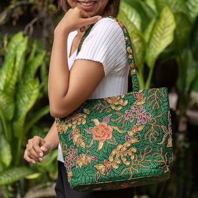 Alternate image for Indonesian Batik and Bead Cotton Tote Bag Princess Art