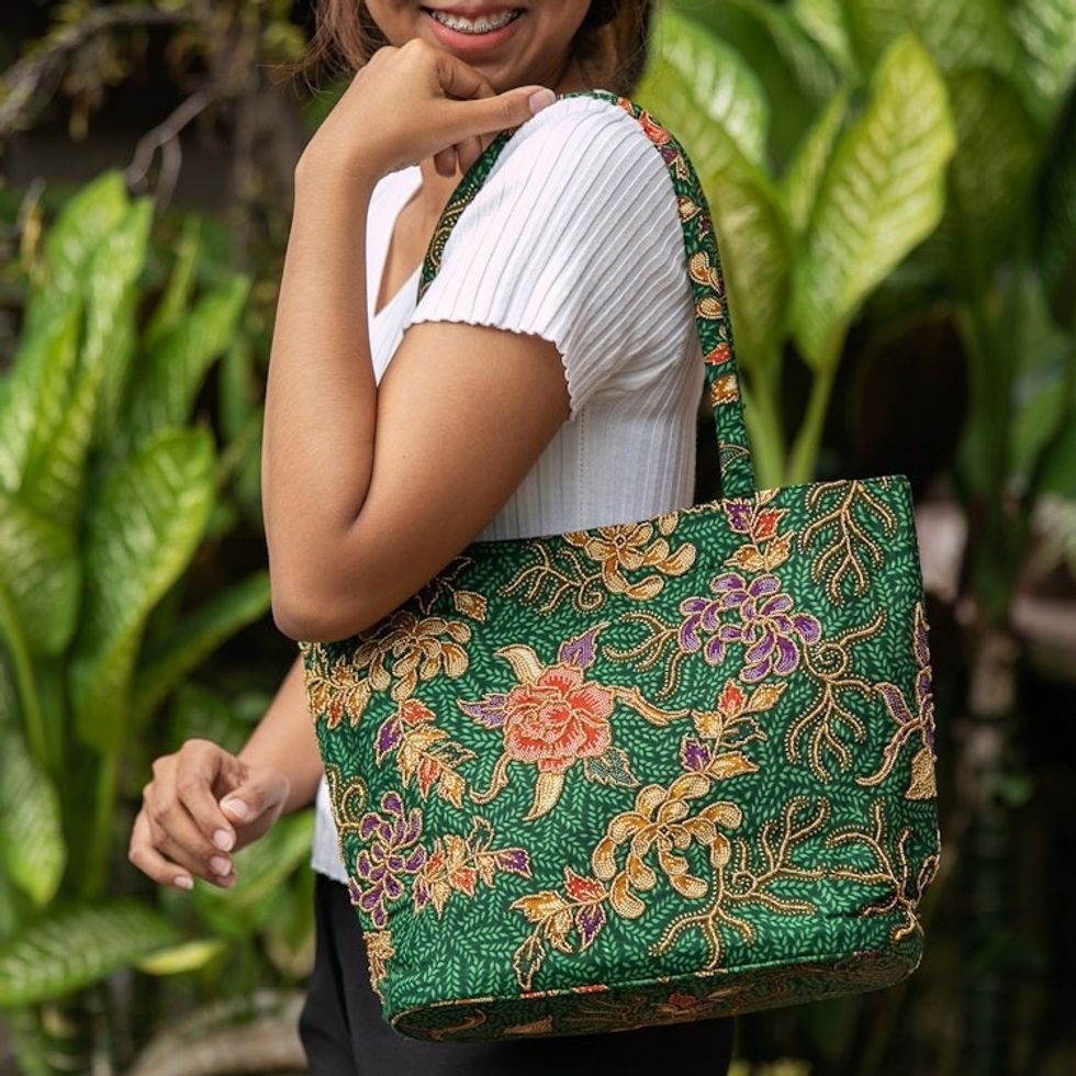 Indonesian Batik and Bead Cotton Tote Bag 'Princess Art'