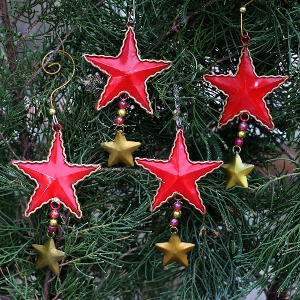 Handmade Steel Star Ornaments from Bali Set of 4 'Passionate Stars'