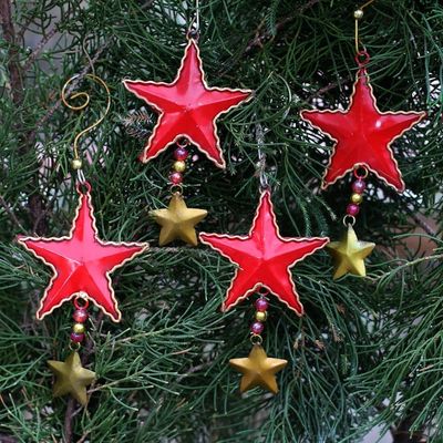 Alternate image for Handmade Steel Star Ornaments from Bali Set of 4 Passionate Stars