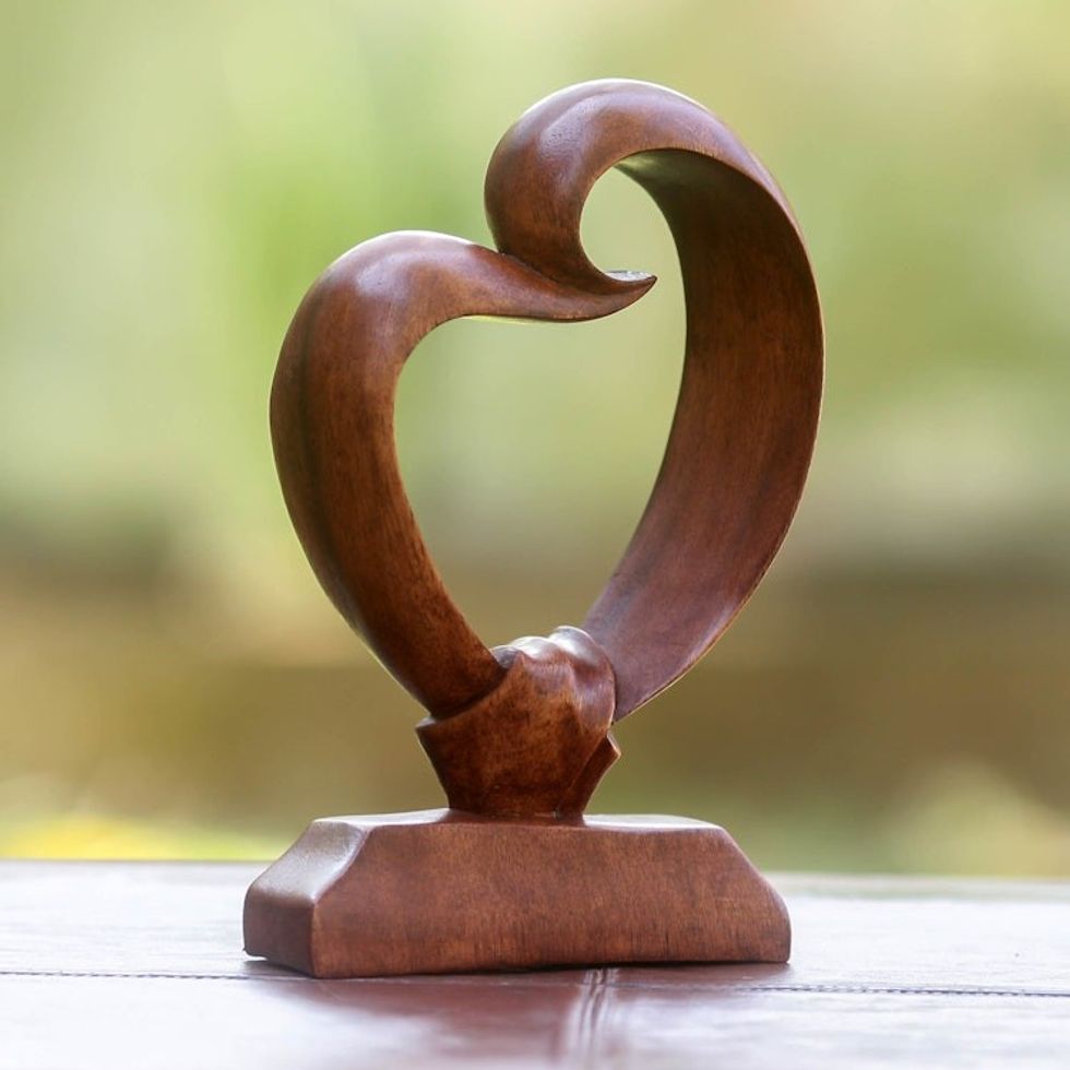 Romantic Wood Sculpture 'Heart Bond'