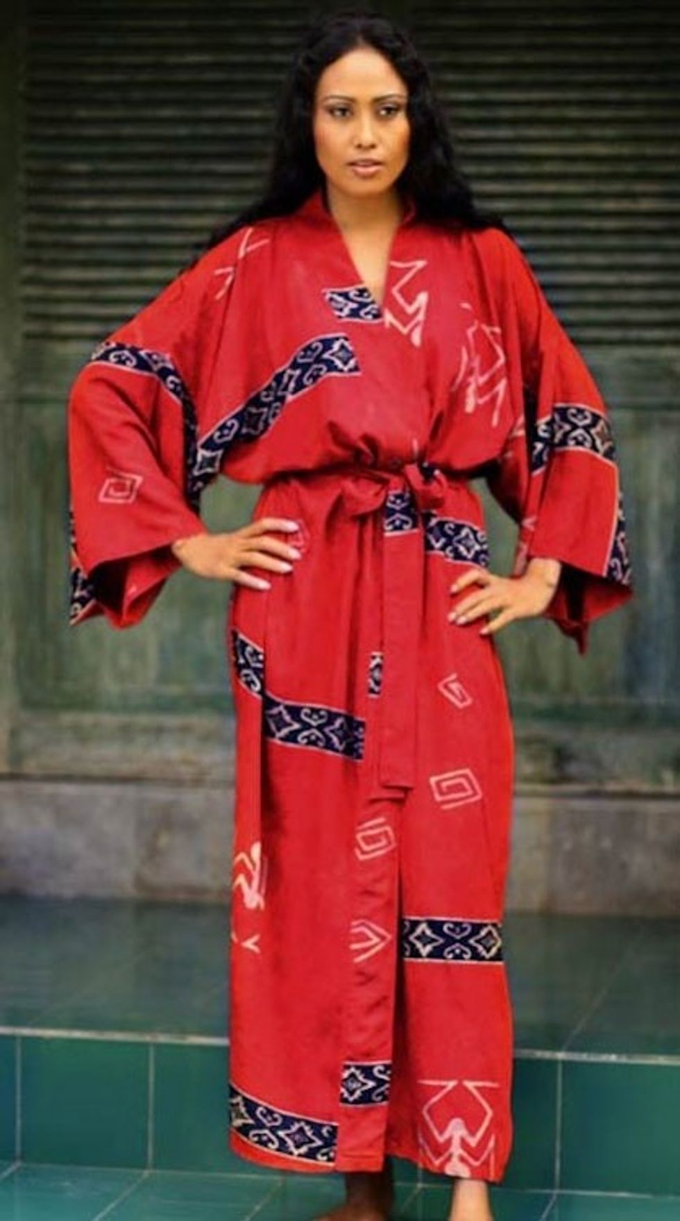 Women's Artisan Crafted Batik Patterned Cardinal Red Robe 'Cardinal Red'