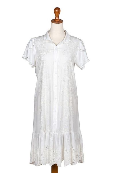 Alternate image for Hand-Embroidered Rayon A-Line Dress from Bali Bloom Under Snow