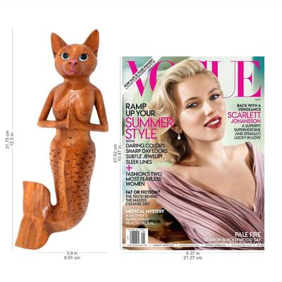 Alternate image for Suar Wood Mermaid Cat Wall Sculpture from Bali Mermaid Cat