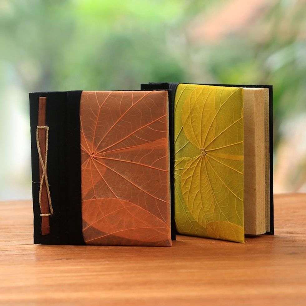 Orange and Yellow Kupu-Kupu Leaf Journals from Bali Pair 'Orange and Yellow Kupu-Kupu'