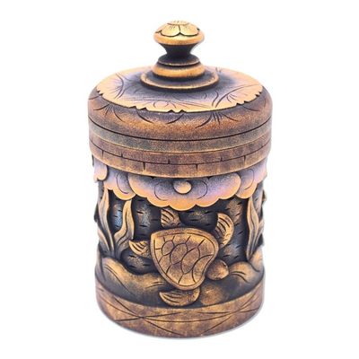 Alternate image for Handmade Mahogany Turtle Motif Lidded Box from Bali Turtle Paradise