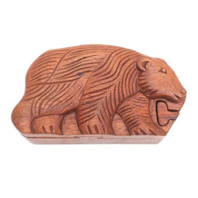 Alternate image for Hand Carved Suar Wood Bear Puzzle Box Hungry Bear