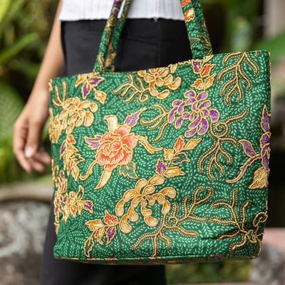 Alternate image for Indonesian Batik and Bead Cotton Tote Bag Princess Art