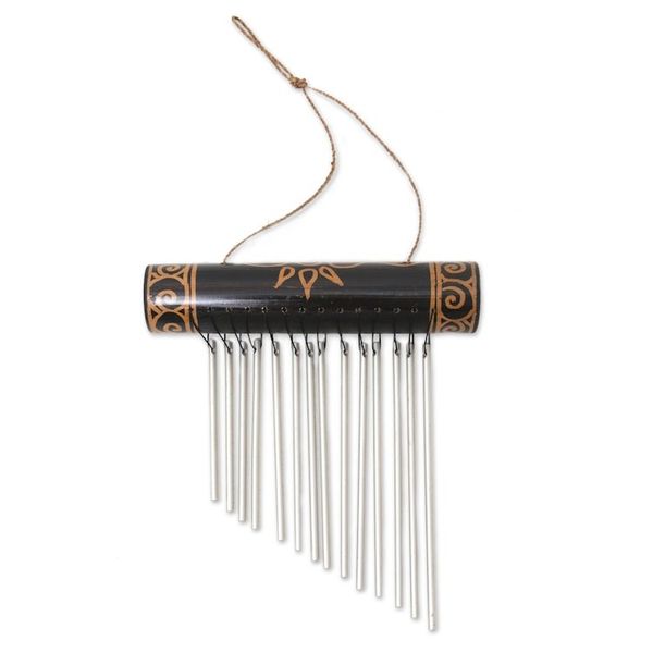 Alternate image for Handmade Sun Motif Bamboo and Aluminum Wind Chimes in Black In Tune with The Times
