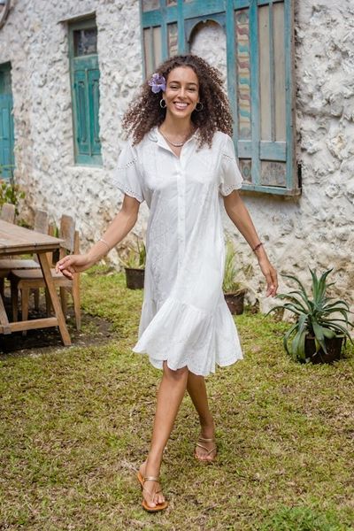 Alternate image for Hand-Embroidered Rayon A-Line Dress from Bali Bloom Under Snow