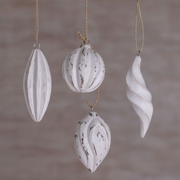 Alternate image for Four White Distressed Albesia Wood Ornaments from Bali Holiday Ambassadors