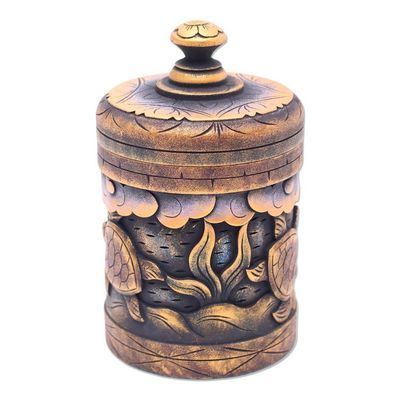 Alternate image for Handmade Mahogany Turtle Motif Lidded Box from Bali Turtle Paradise