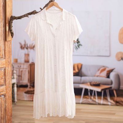 Alternate image for Hand-Embroidered Rayon A-Line Dress from Bali Bloom Under Snow