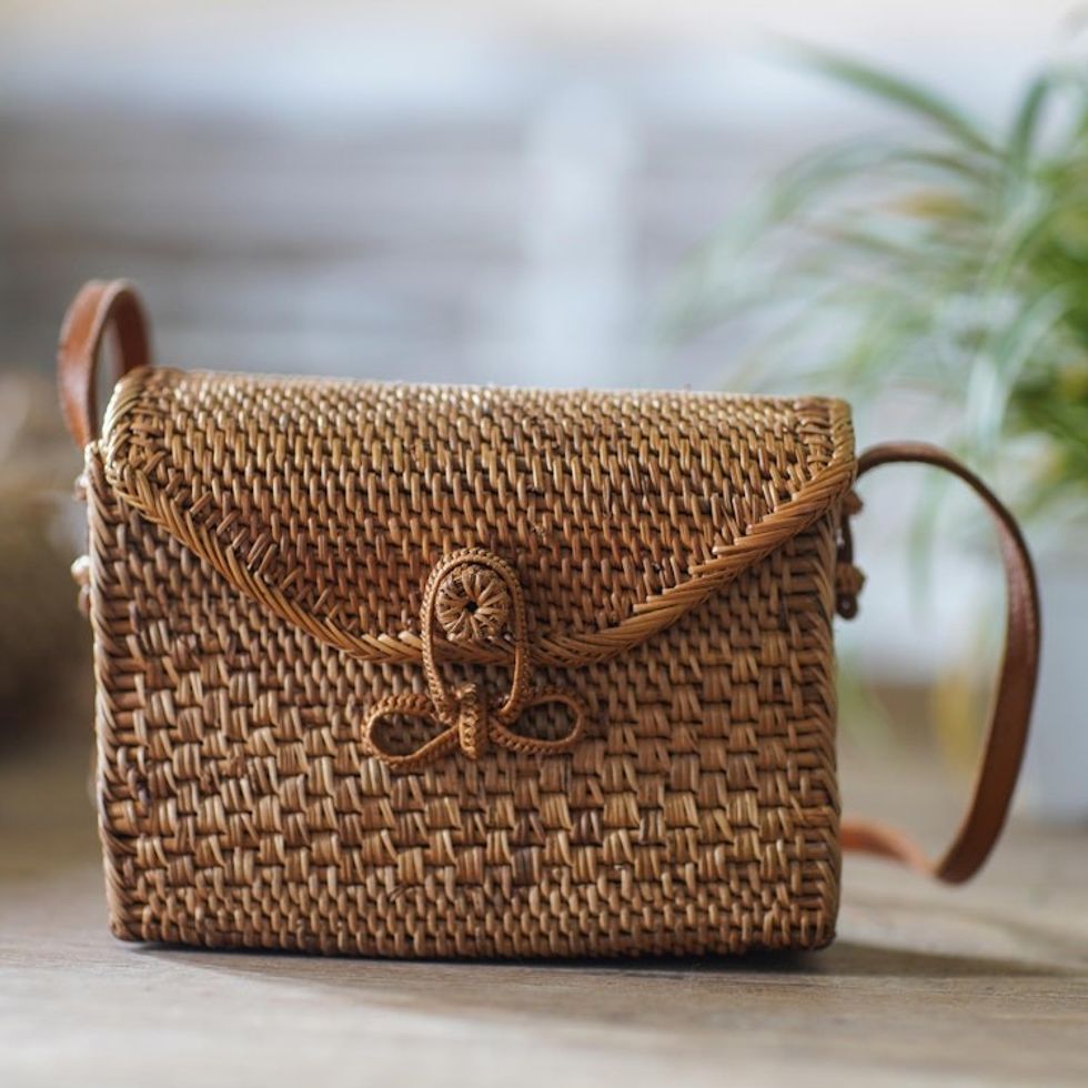 Hand-Woven Bamboo Sling Bag with Batik Lining 'Here to Stay'