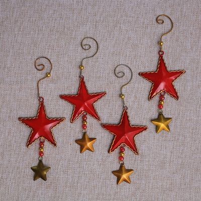 Alternate image for Handmade Steel Star Ornaments from Bali Set of 4 Passionate Stars