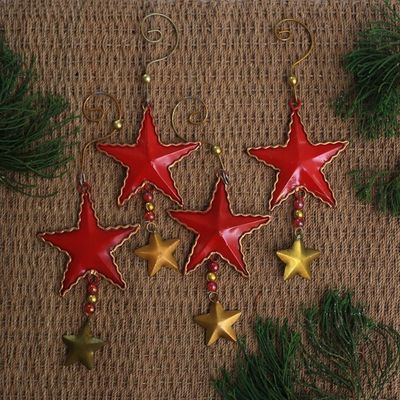 Alternate image for Handmade Steel Star Ornaments from Bali Set of 4 Passionate Stars