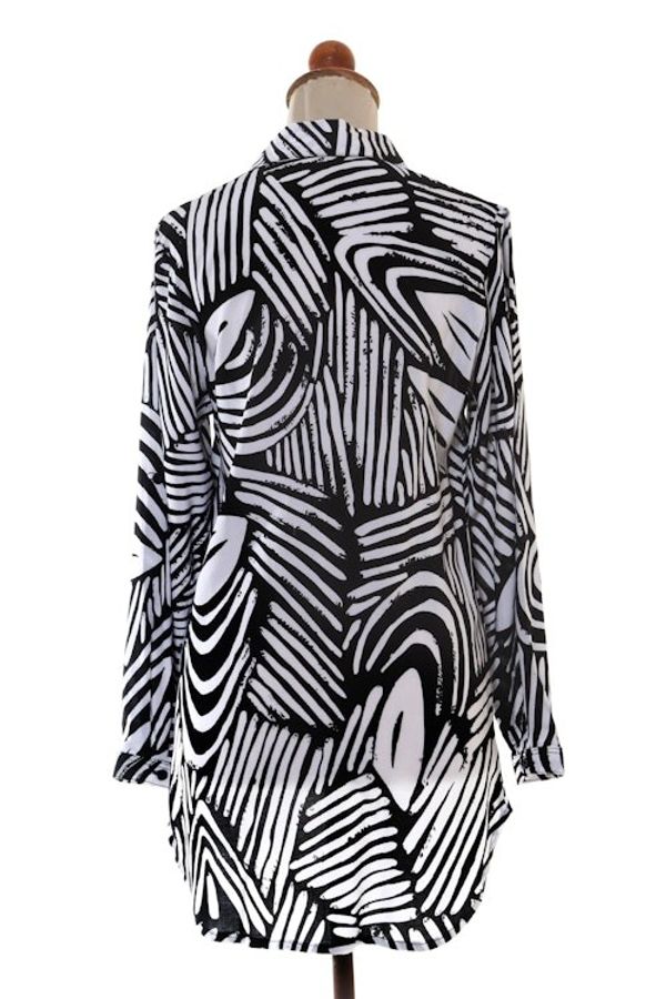 Alternate image for Silk-Screened Rayon Collared Shirt Palm Leaf in Black