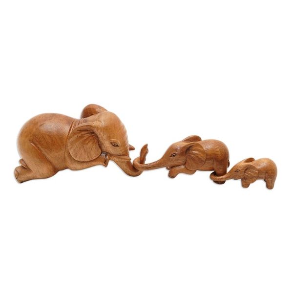 Alternate image for Hand-Carved Elephant Suar Wood Sculptures Set of 3 Family Fun
